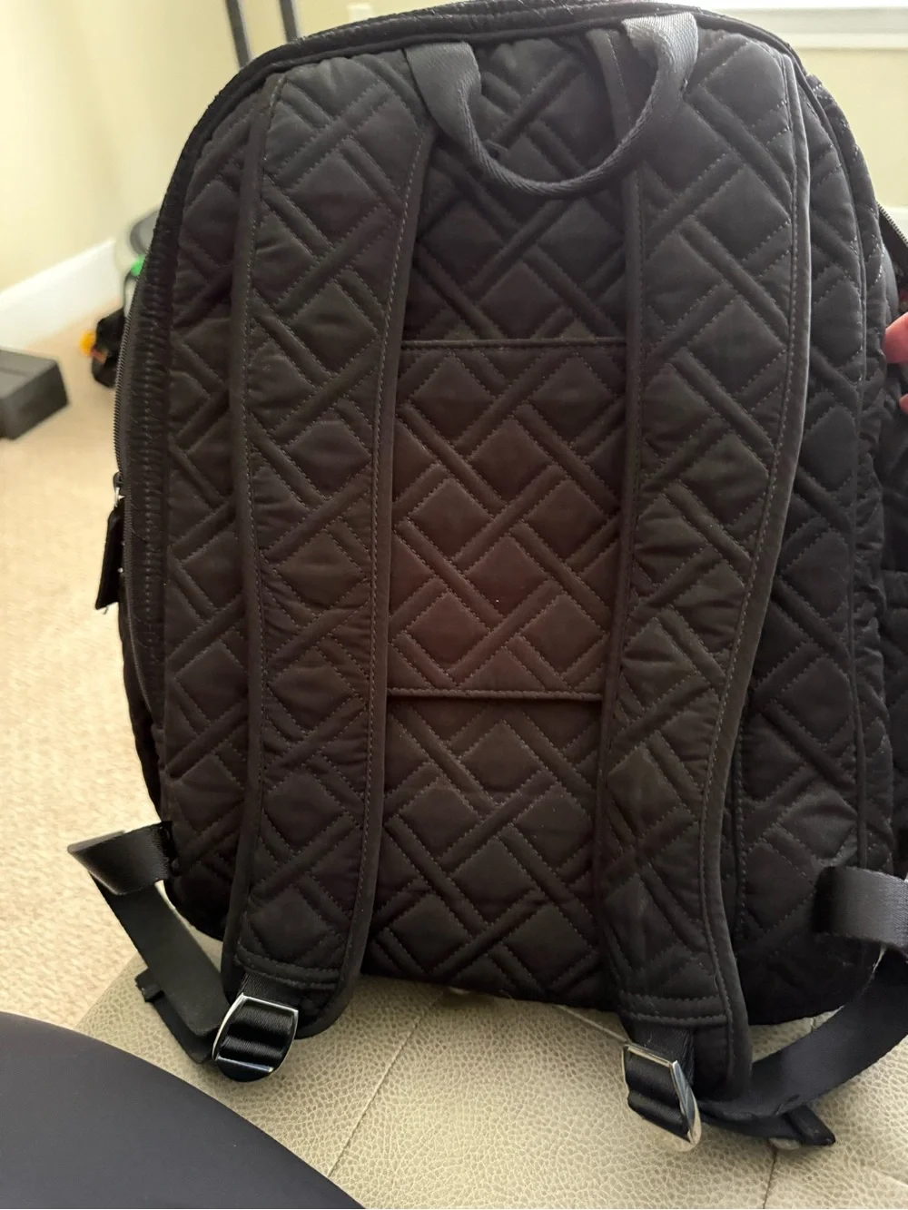 Vera Bradley Black Quilted Backpack with Front Pocket and computer sleeve